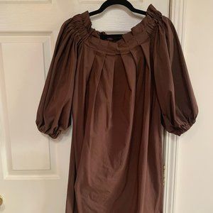 Zara brown pleated balloon sleeve dress